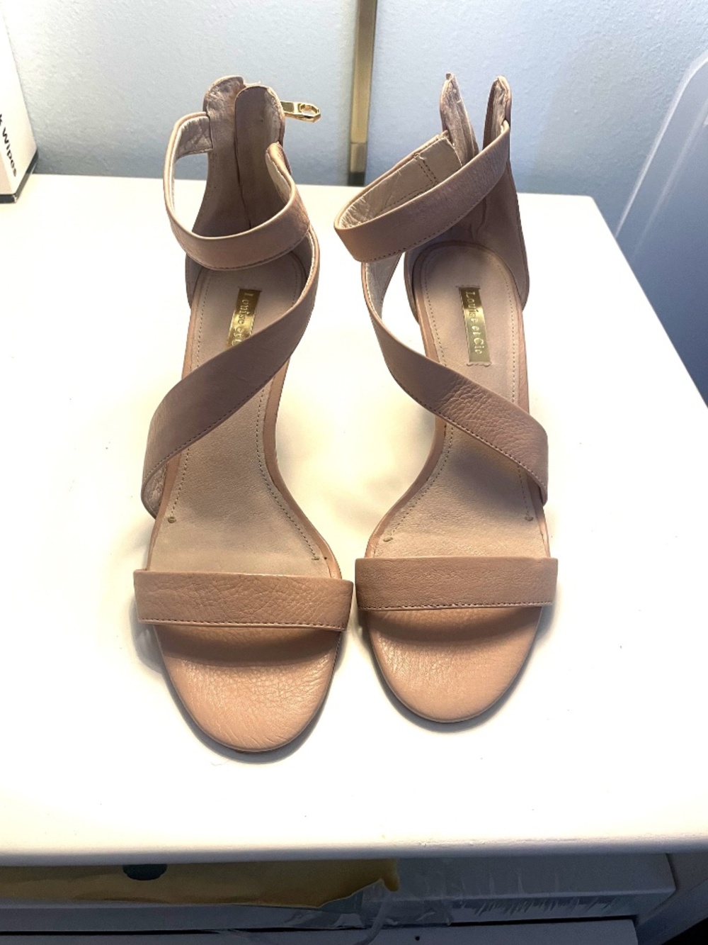 Louise et Cie Hilio Nude Beige Leather Strappy Stiletto Sandal Sz 8